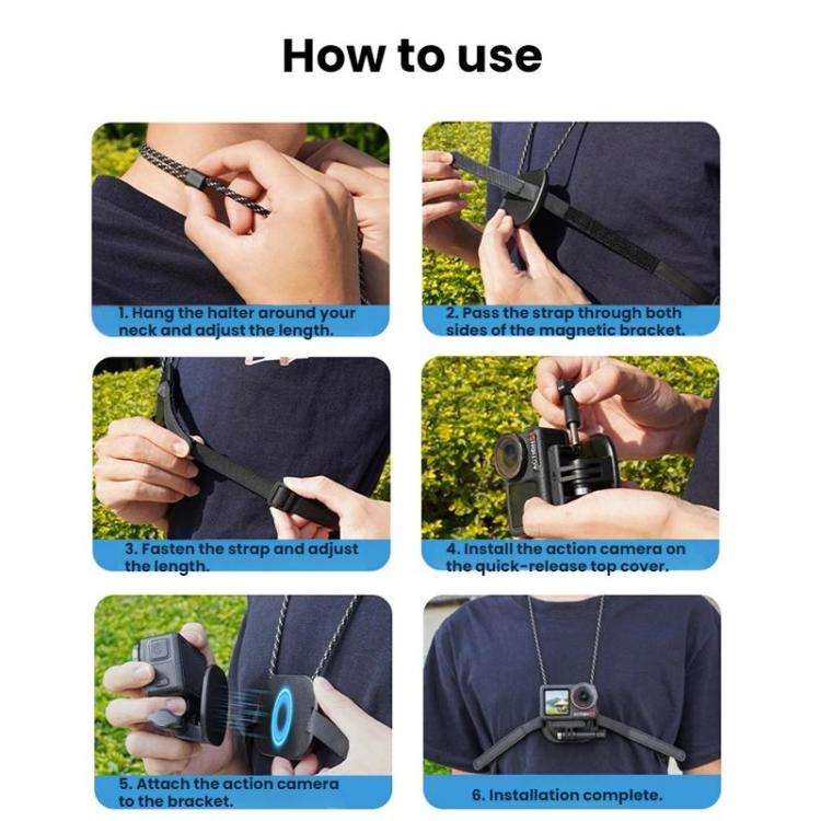Flymile Neck-Mounted Magnetic Action Camera Bracket For DJI Osmo 360 / Pocket 3 / Action 5 Pro / Insta360 X5 - Black