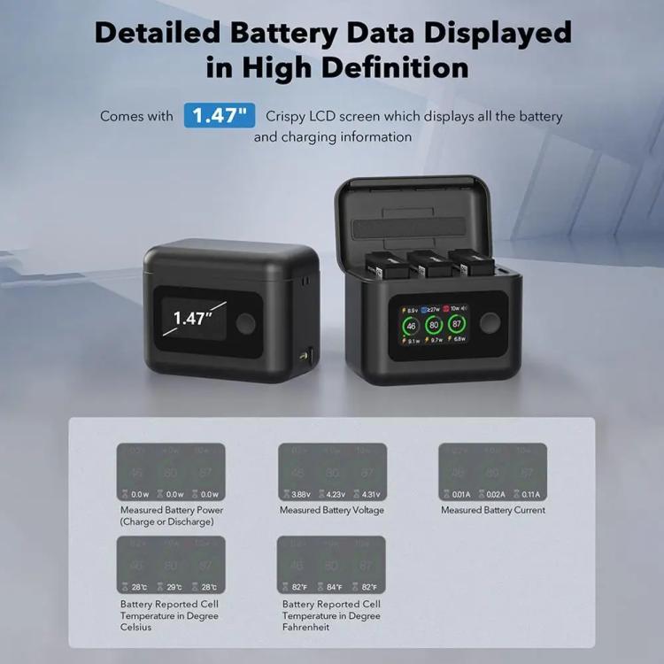 RCSTQ 5 In 1 With Screen Charging Bin Intelligent Charge Manager For DJI Osmo 360 / Action 5 Pro / Action 4 / Action 3, Battery Not Included