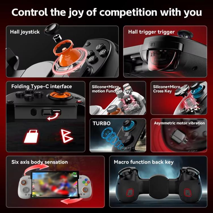 D8+ Wired & Wireless Telescopic Game Controller Foldable USB-C, Hall Sensing Joystick For Switch/Android/IOS/PC