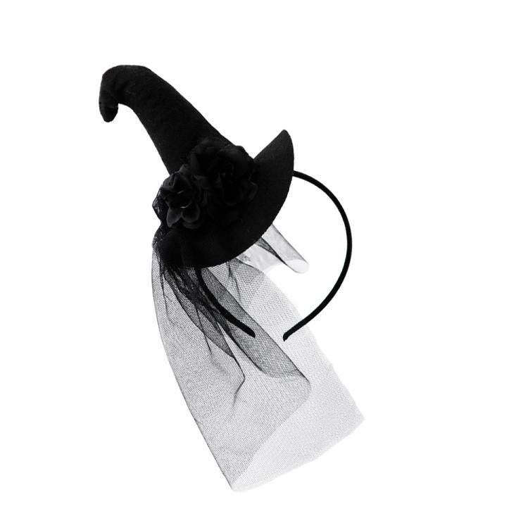 Lace Headband Retro Mesh Witch Hat Halloween Headpiece Party Costume - Black