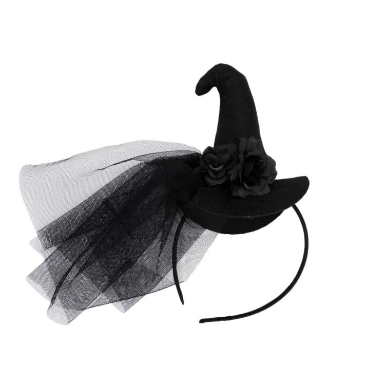 Lace Headband Retro Mesh Witch Hat Halloween Headpiece Party Costume - Black