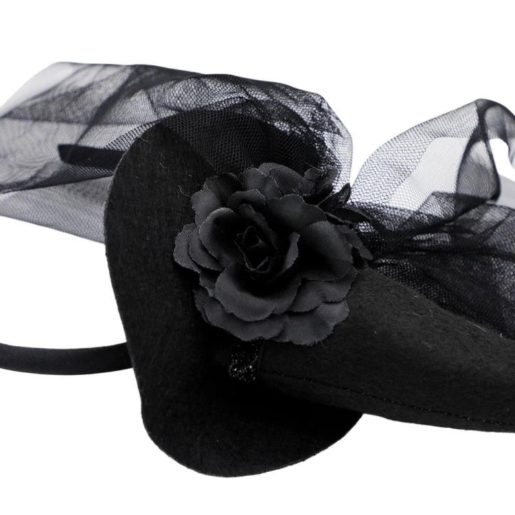 Lace Headband Retro Mesh Witch Hat Halloween Headpiece Party Costume - Black