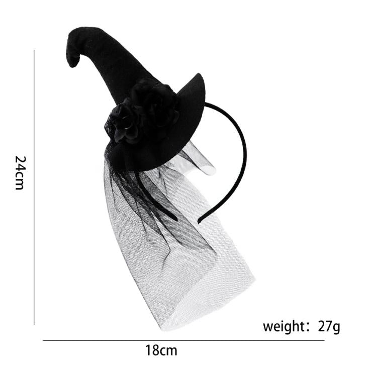 Lace Headband Retro Mesh Witch Hat Halloween Headpiece Party Costume - Black