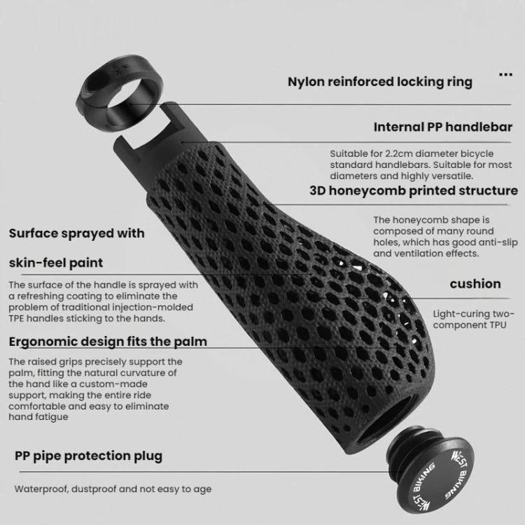 WEST BIKING Comfortable Non-slip Shock-absorbing Breathable Mountain Bike Grips - Black