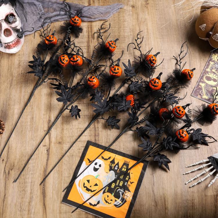Halloween Decorations Spooky Pumpkin Branch Bouquet Ghost Festival Home Party Ornament - Black