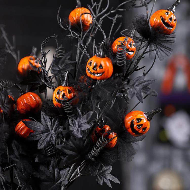 Halloween Decorations Spooky Pumpkin Branch Bouquet Ghost Festival Home Party Ornament - Black