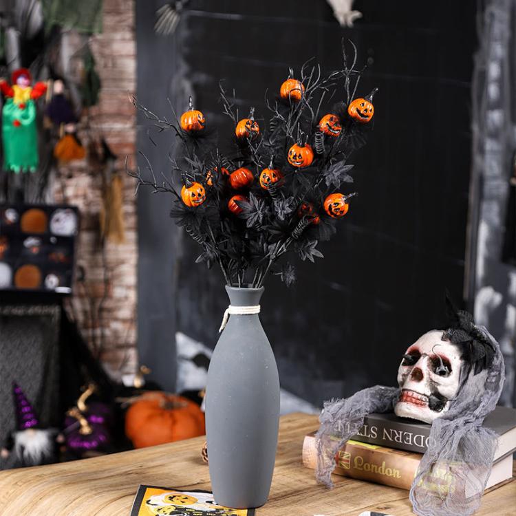 Halloween Decorations Spooky Pumpkin Branch Bouquet Ghost Festival Home Party Ornament - Black