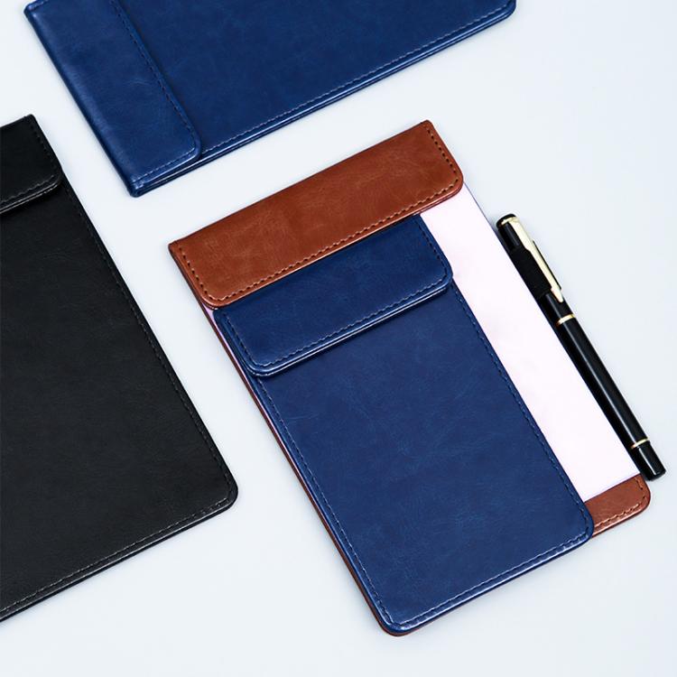 Magnetic PU Leather Clipboard with Pen Holder Portable Notepad Board Folder, Size: A7 Black