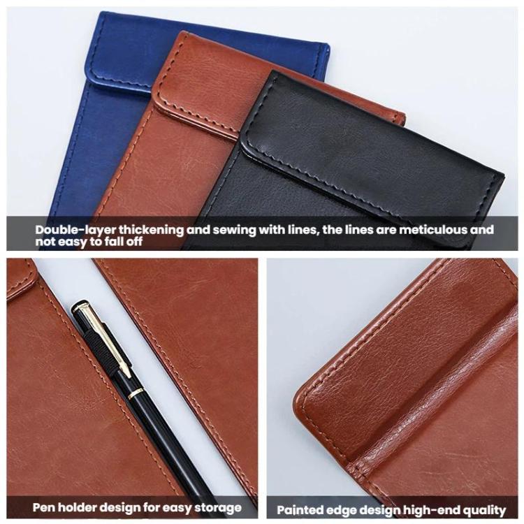Magnetic PU Leather Clipboard with Pen Holder Portable Notepad Board Folder, Size: A7 Black