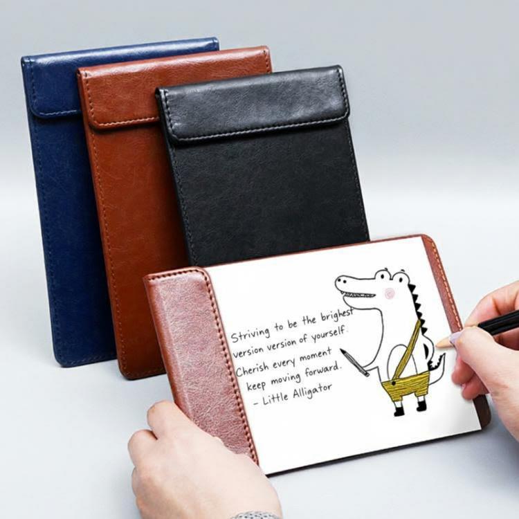 Magnetic PU Leather Clipboard with Pen Holder Portable Notepad Board Folder, Size: A7 Brown