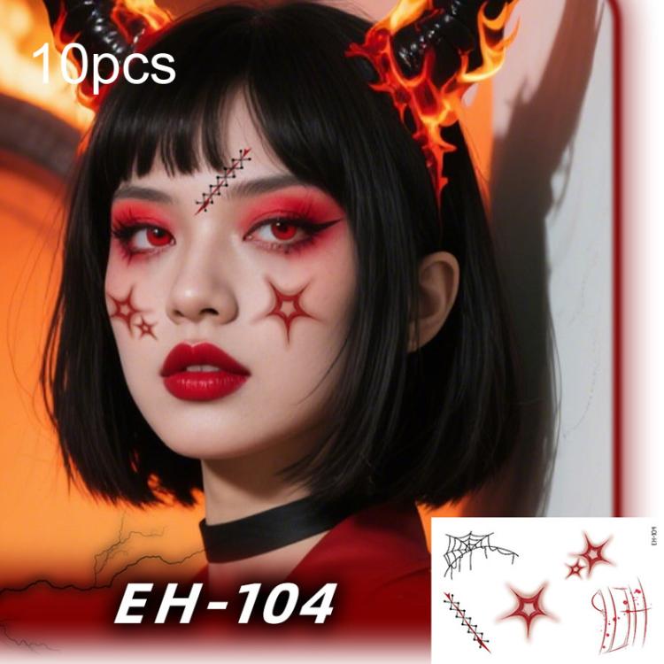 EH-104 10pcs Halloween Temporary Tattoo Stickers Waterproof Facial Scar Makeup Stickers