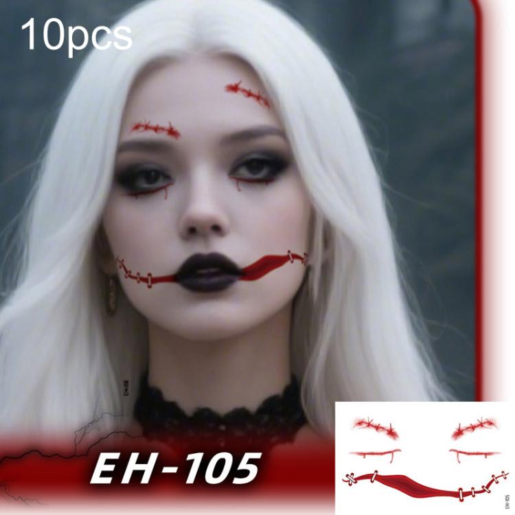 EH-105 10pcs Halloween Temporary Tattoo Stickers Waterproof Facial Scar Makeup Stickers