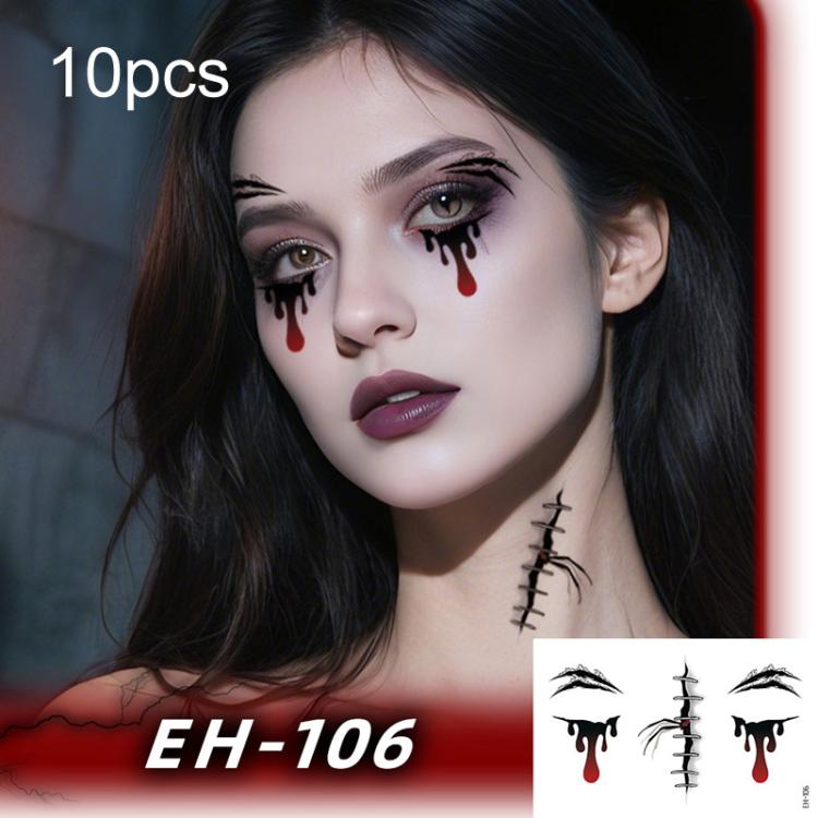EH-106 10pcs Halloween Temporary Tattoo Stickers Waterproof Facial Scar Makeup Stickers