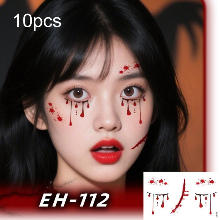 EH-112 10pcs Halloween Temporary Tattoo Stickers Waterproof Facial Scar Makeup Stickers