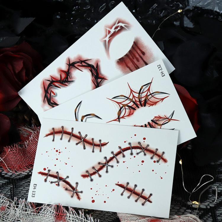 EH-132 10pcs Halloween Temporary Tattoo Stickers Waterproof Facial Scar Makeup Stickers