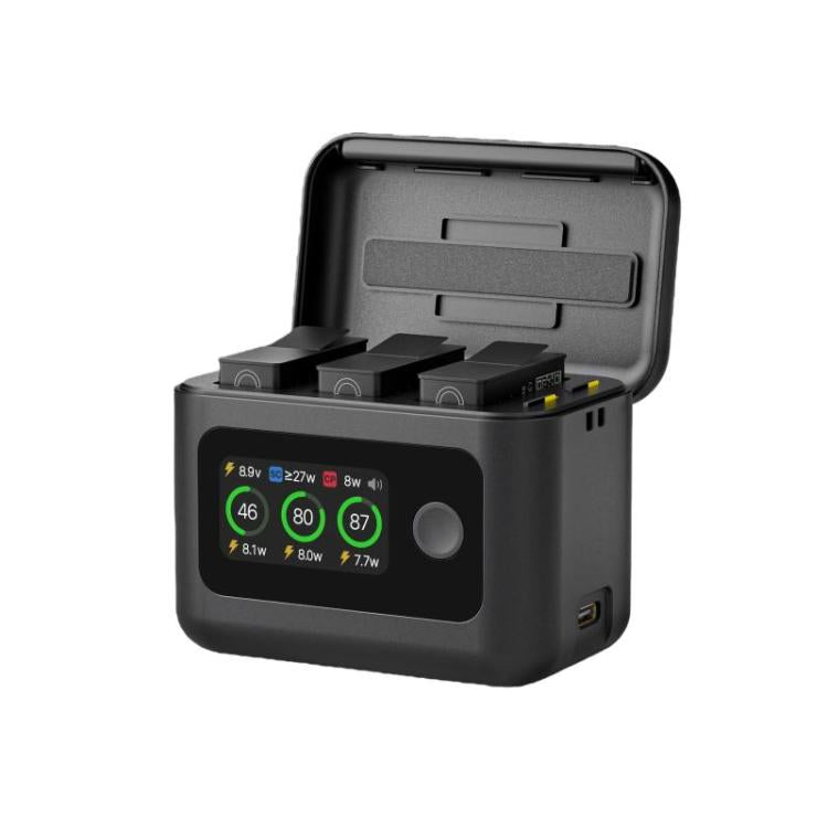 SYMIK Battery Charger For GoPro HERO13 Black Charging Hub Portable Power Manager With 1.47-Inch LCD Screen - Black