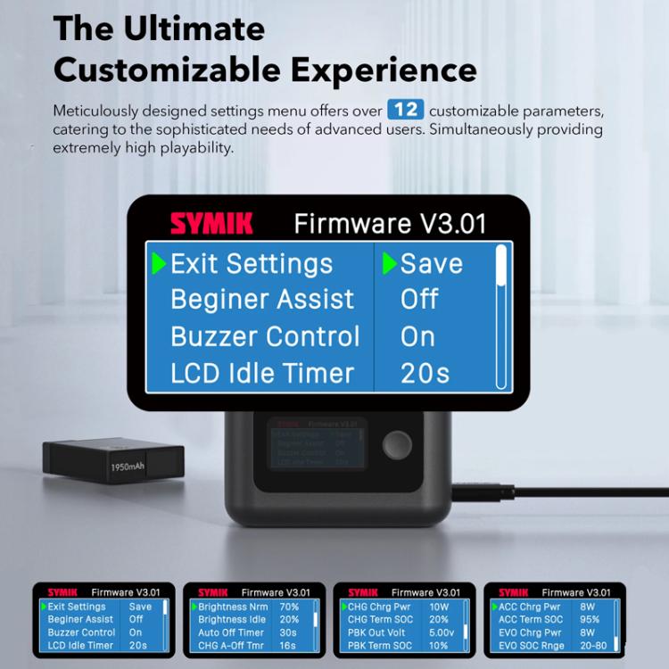 SYMIK Battery Charger For GoPro HERO13 Black Charging Hub Portable Power Manager With 1.47-Inch LCD Screen - Black
