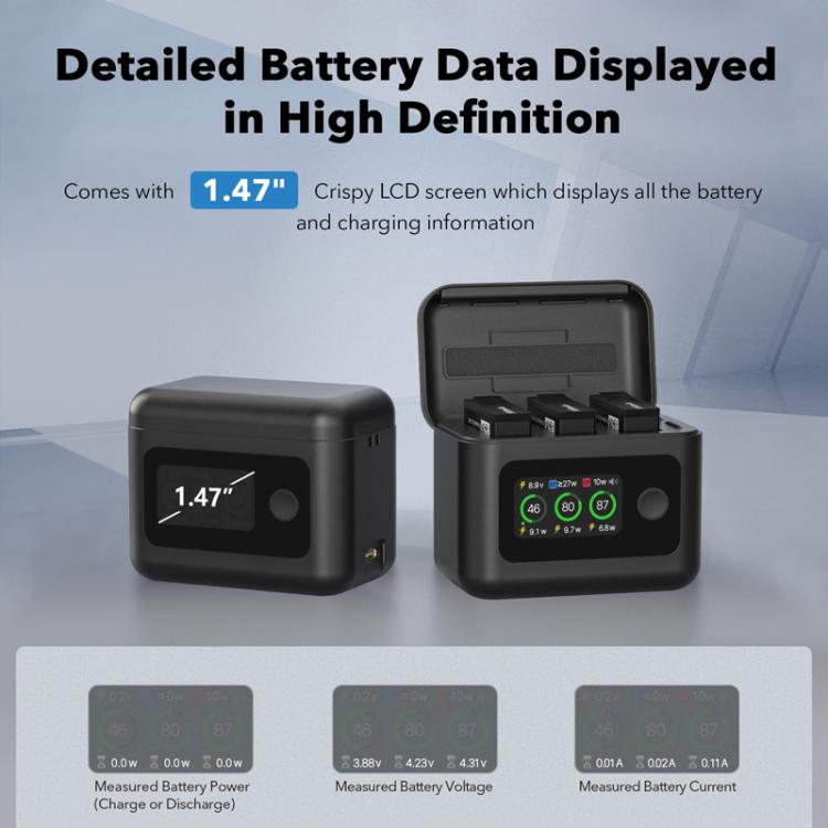 SYMIK Battery Charger For GoPro HERO13 Black Charging Hub Portable Power Manager With 1.47-Inch LCD Screen - Black
