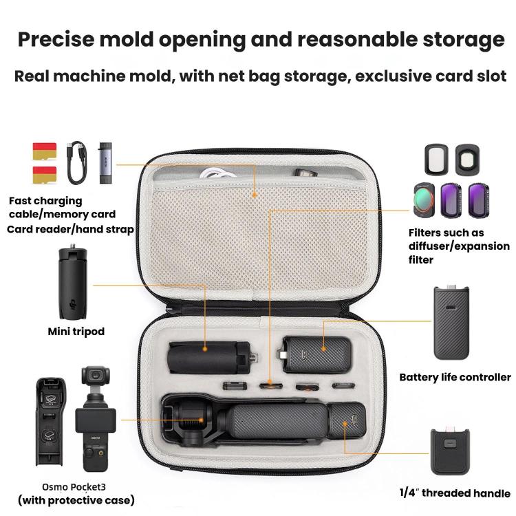 For DJI Osmo Pocket 3 Cwatcun D224 Medium EVA Hard Shell Bag Shockproof Pressure Resistant Storage Bag - Black