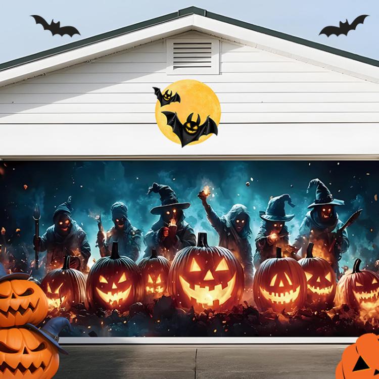 Halloween Garage Backdrop Decorative Garage Atmosphere Wall Fabric, Style: 2