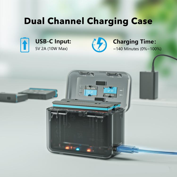 For Insta360 X4 SYMIK Dual-Channel Battery Charger & Storage Case Charging Hub With LED Indicators - X4CC-B
