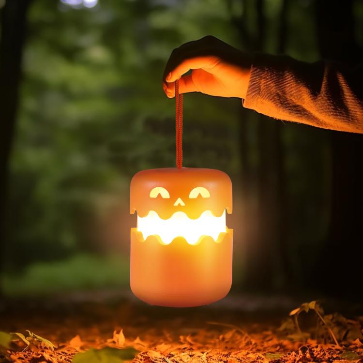 Halloween Pumpkin Lantern With Double-Sided LED Faces Collapsible Rechargeable Night Light - Orange