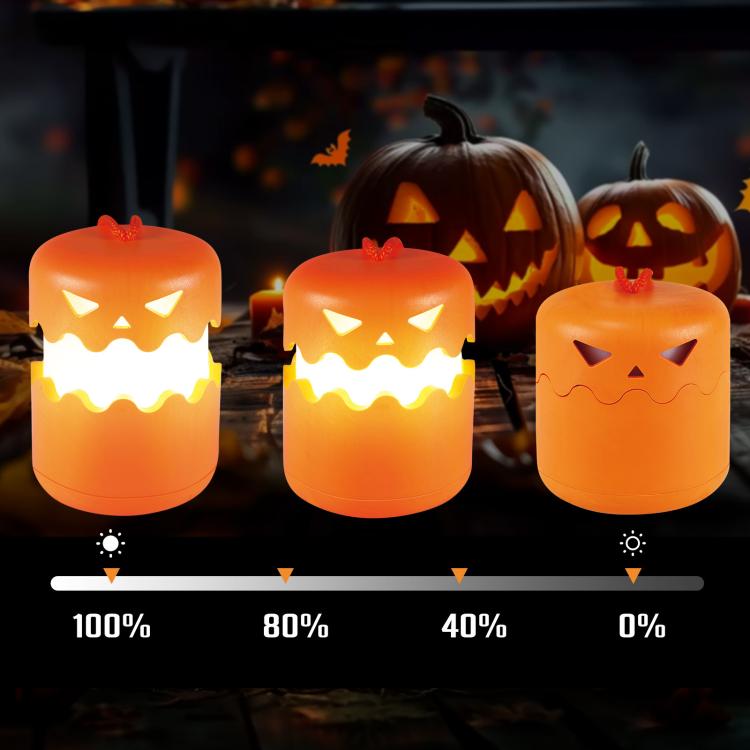Halloween Pumpkin Lantern With Double-Sided LED Faces Collapsible Rechargeable Night Light - Orange