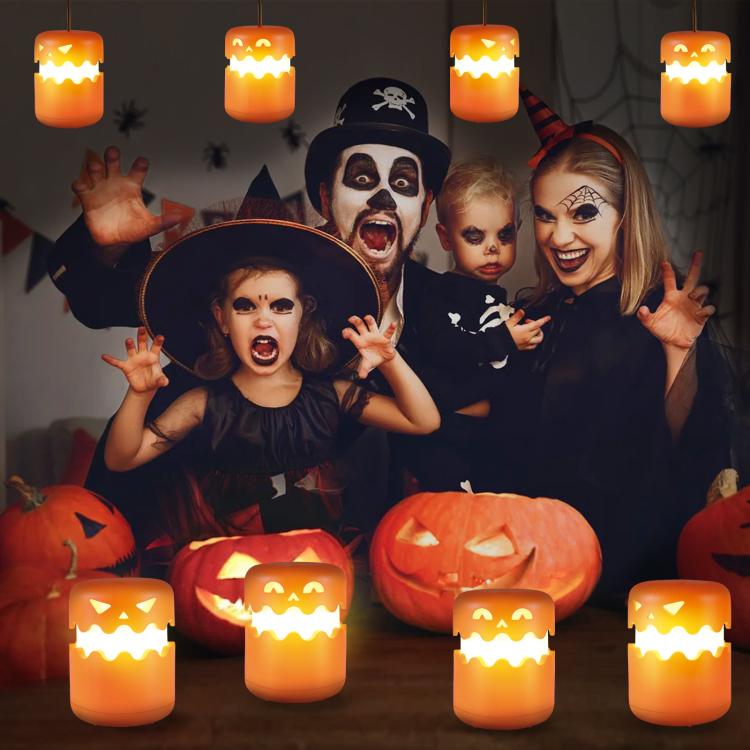 Halloween Pumpkin Lantern With Double-Sided LED Faces Collapsible Rechargeable Night Light - Orange