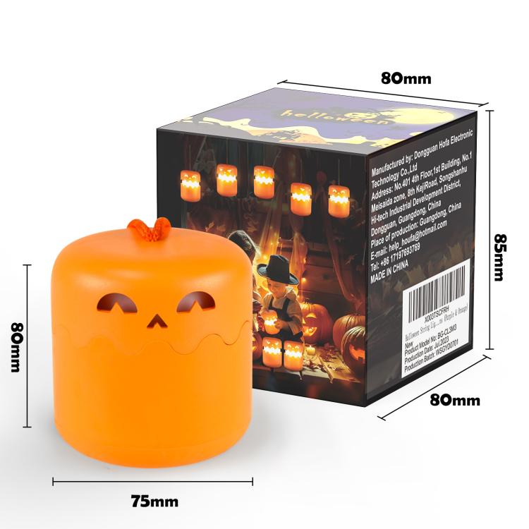 Halloween Pumpkin Lantern With Double-Sided LED Faces Collapsible Rechargeable Night Light - Orange