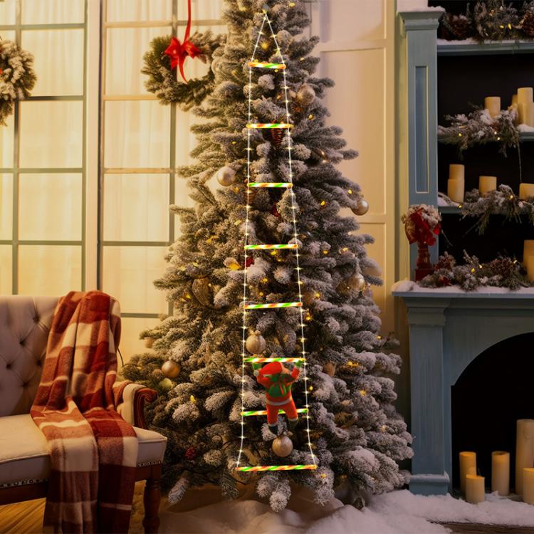 2m 8 Grids Trapezoidal LED Santa Claus Climbing Ladder Lights Animated Christmas Tree Decoration