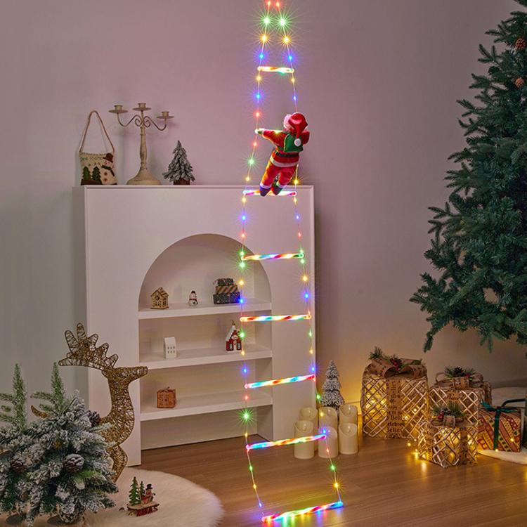 2m 8 Grids Trapezoidal LED Santa Claus Climbing Ladder Lights Animated Christmas Tree Decoration