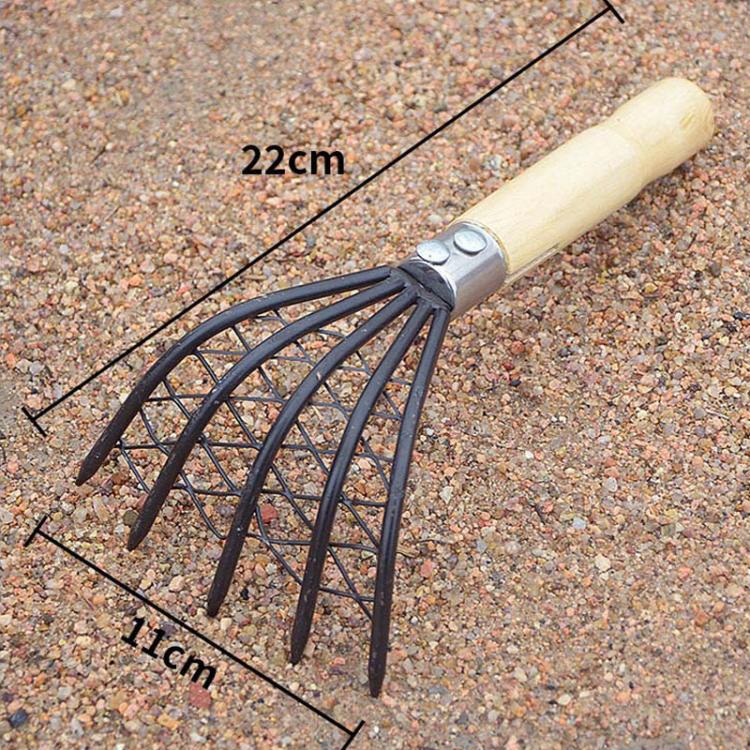 Short Clam Rake With Mesh Pocket Seaside Beach Rake Wooden Handle Small Iron Rake Tool