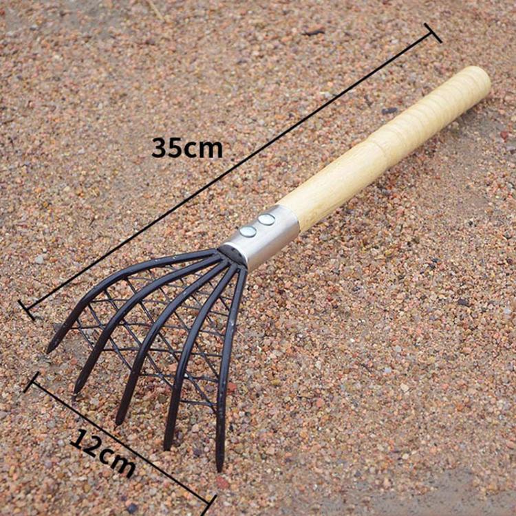Long Clam Rake With Mesh Pocket Seaside Beach Rake Wooden Handle Small Iron Rake Tool