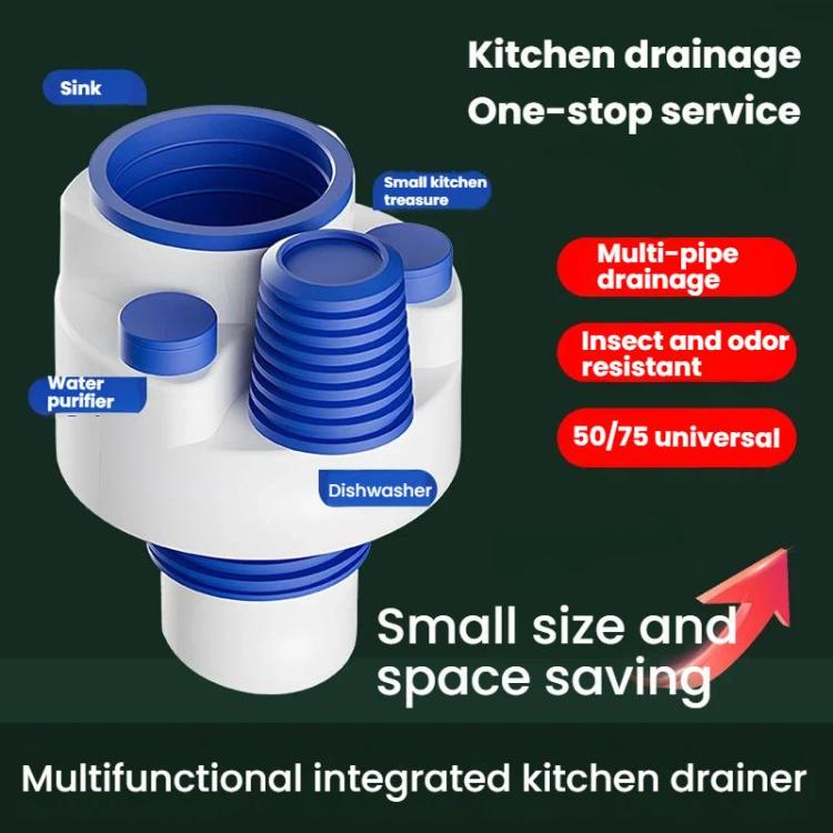 50/63/75mm PVC Pipe Universal Anti-Odor Seal Plug Kitchen Multi-Functional Drain Diverter - Blue