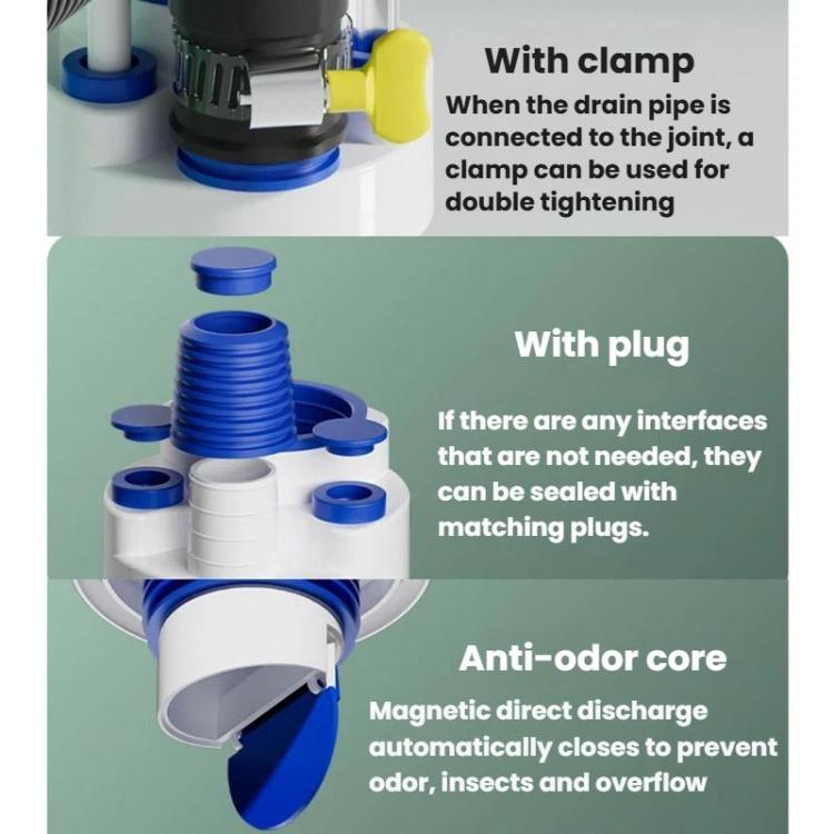 50/63/75mm PVC Pipe Universal Anti-Odor Seal Plug Kitchen Multi-Functional Drain Diverter - Blue