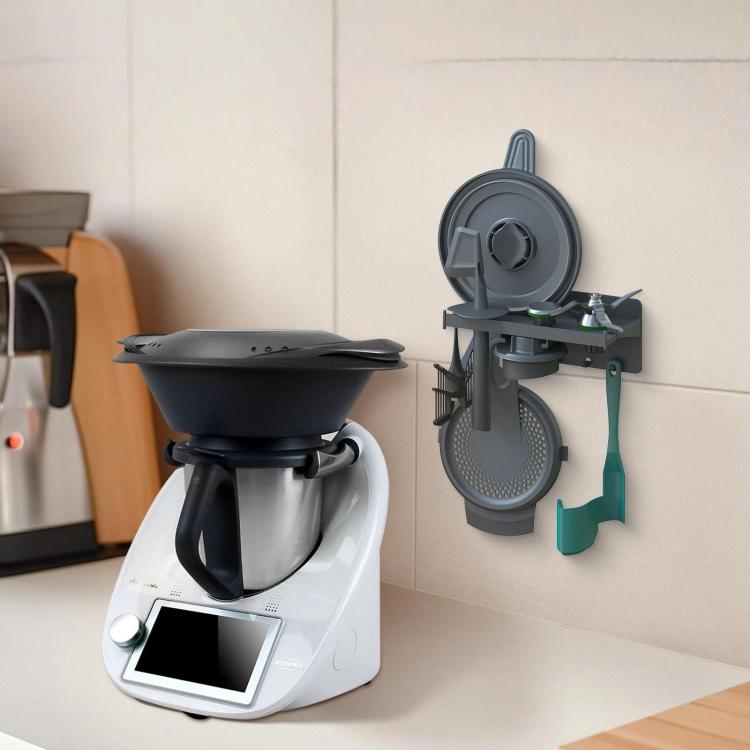 Wall-Mounted Rack for Thermomix TM31/TM5/TM6 Accessory Organizer Space-Saving Storage Shelf with Hooks - Gray