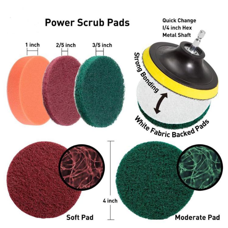 11pcs Electric Drill Cleaning Brush Power Tool Cleaning Brush With Sponge Scouring Pad Set