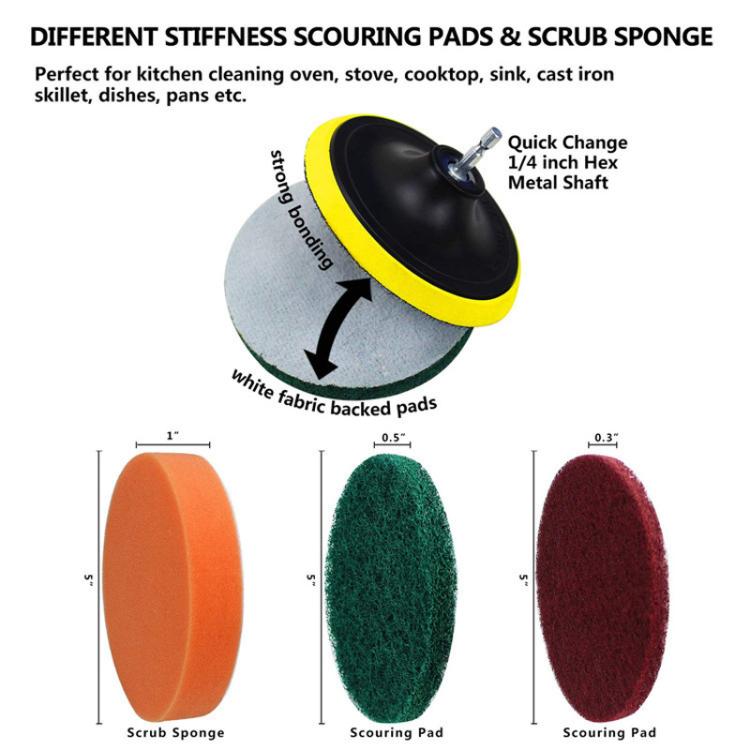 11pcs Electric Drill Cleaning Brush Power Tool Cleaning Brush With Sponge Scouring Pad Set