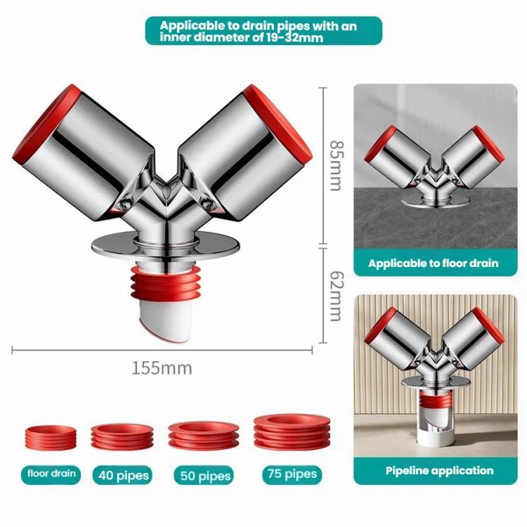 Balcony Downspout Washer Drain Floor Drain Connector Sewer Separator Anti-Odor Floor Drain, Spec: Y-shape 3 Ways