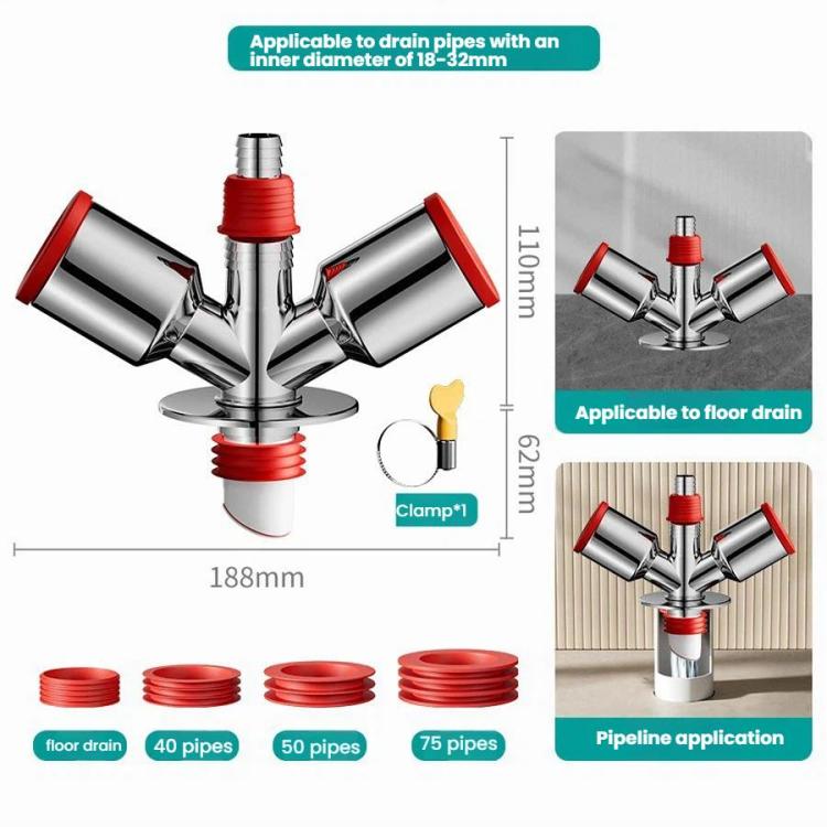 Balcony Downspout Washer Drain Floor Drain Connector Sewer Separator Anti-Odor Floor Drain, Spec: 4 Ways Dual Large 1 Small