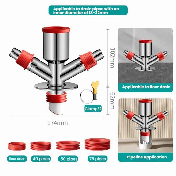 Balcony Downspout Washer Drain Floor Drain Connector Sewer Separator Anti-Odor Floor Drain, Spec: 4 Ways Dual Small 1 Large