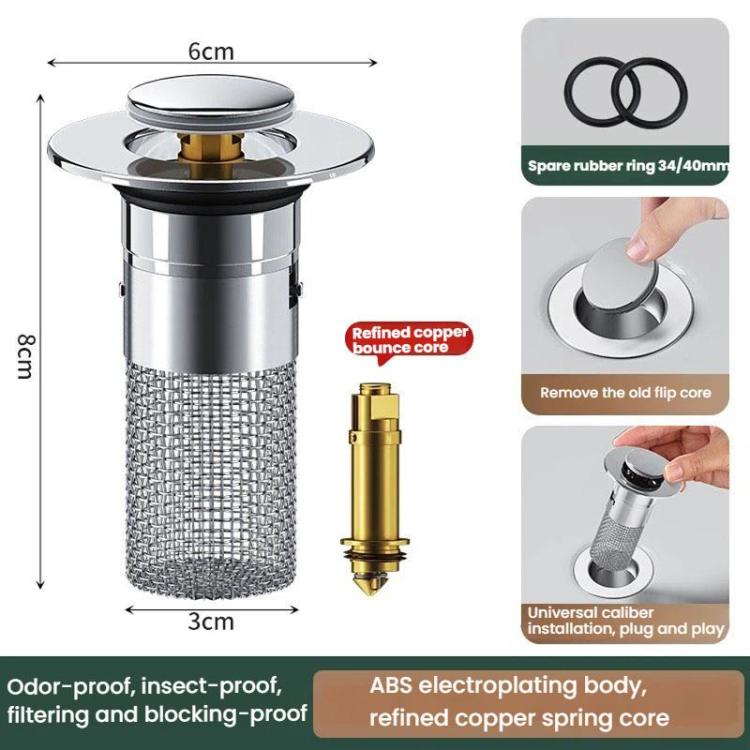 Wire Basket Long Copper Core Basin Drainer Bouncing Core Washbasin Leakage Plug, Copper-core With Filter