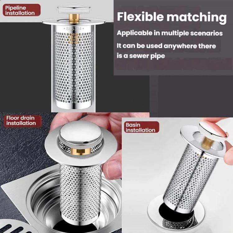 A1 Steel Basket Large Bore Copper Core Drainer Bouncing Core Washbasin 33-55mm Hole Distance Universal Plug Core, Spec: Short 8cm