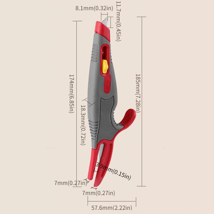 Multi-purpose Tape Cutter Box Opening Knife Anti-cut Automatic Rebound Utility Knife - Gray Red