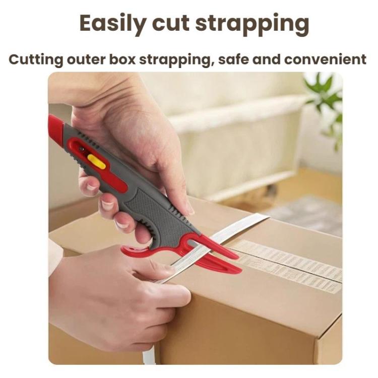 Multi-purpose Tape Cutter Box Opening Knife Anti-cut Automatic Rebound Utility Knife - Gray Red