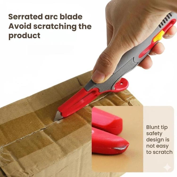 Multi-purpose Tape Cutter Box Opening Knife Anti-cut Automatic Rebound Utility Knife - Gray Red