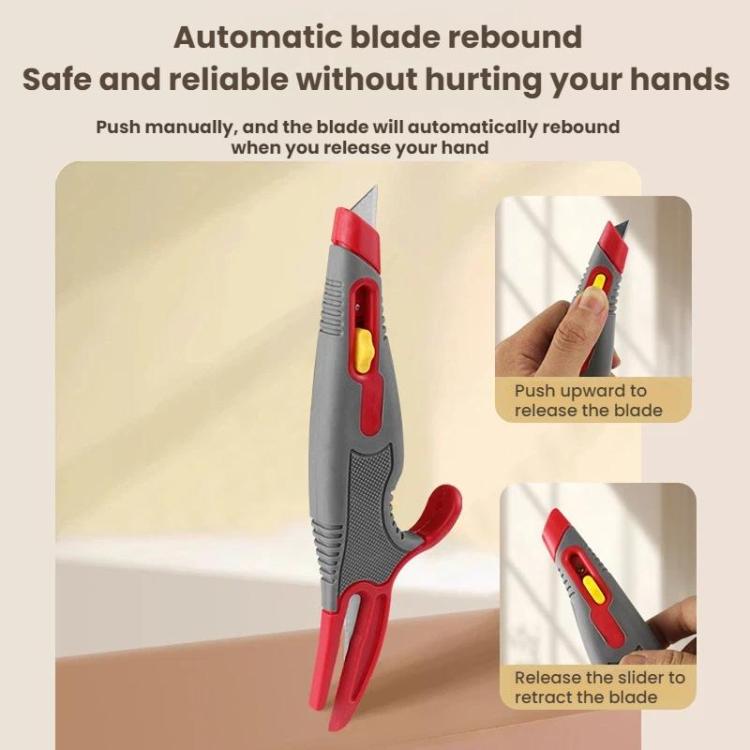 Multi-purpose Tape Cutter Box Opening Knife Anti-cut Automatic Rebound Utility Knife - Gray Red