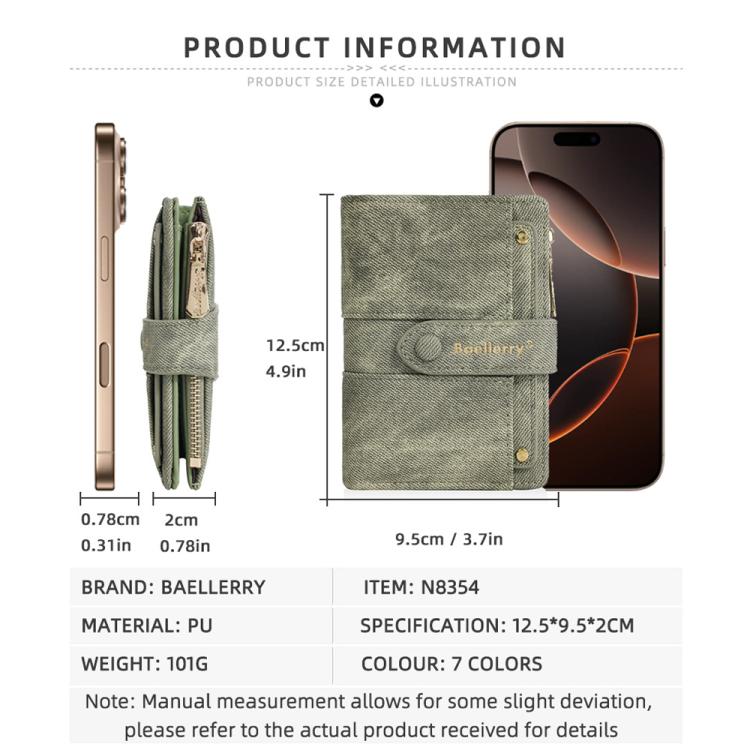 Baellerry N8354  Women Short Wallet Zipper Coin Bag Detachable Card Clip
