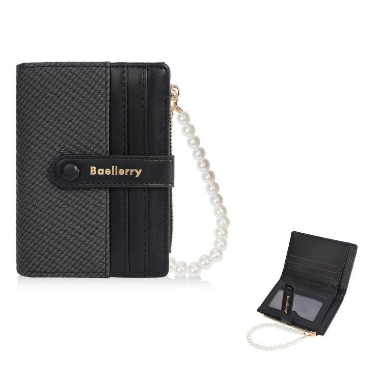 Baellerry N8357  Women Pearl Chain Short Wallet Zipper Coin Pouch Compact Card Holder