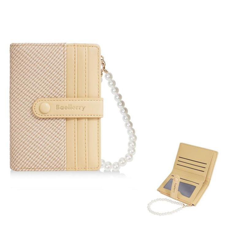 Baellerry N8357  Women Pearl Chain Short Wallet Zipper Coin Pouch Compact Card Holder